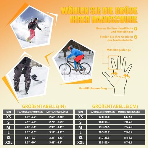 Thermo Fahrradhandschuhe Herren Damen -Warme WinterHandschuhe Touchscreen Wasserdicht Winddicht rutschfest Sporthandschuhe für Radfahren, Laufen, Skifahren, Wandern
