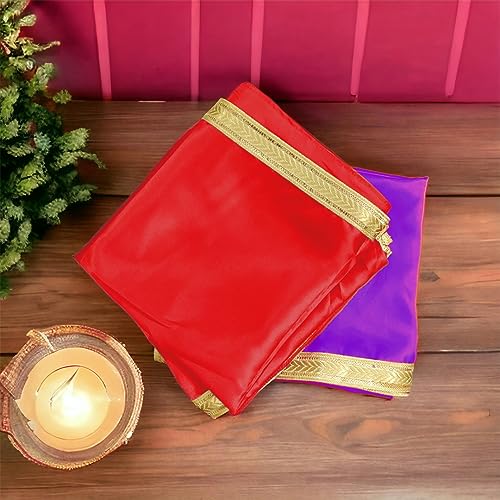 Image of Multi-Purpose Pooja Cloth for Home Temple Premium Purple & Red Religious Cloth for Worship Mandir - Rituals, and Spiritual Ceremonies