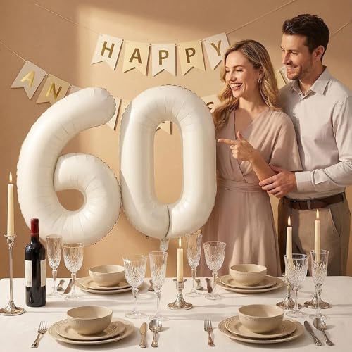 Image of Number Balloons for Birthday Decorations - 40 Inch Large Party Balloons 6, Cream Foil Number Balloons for Boys Girls, Balloons for Party Supplies