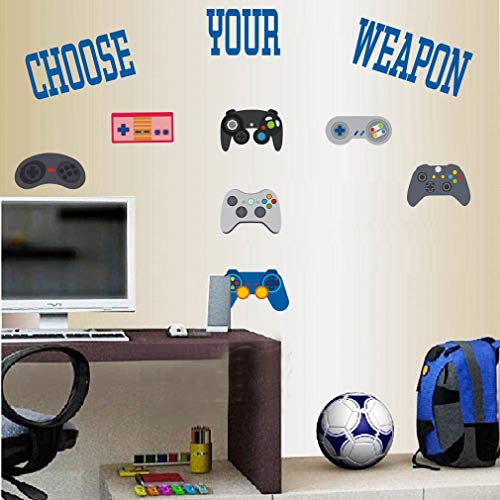 TOARTi Video Game Wall Decal (11 Decals),Gamer Gaming Quotes Stickers, Watercolor Controller Console Joysticks Wall Art for Boys Gamer Playroom Bedroom Home Decor