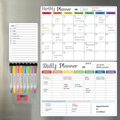 Hivillexun 3-Pack Magnetic Dry Erase Calendar Whiteboard Set for Fridge, Wall & Refrigerator...