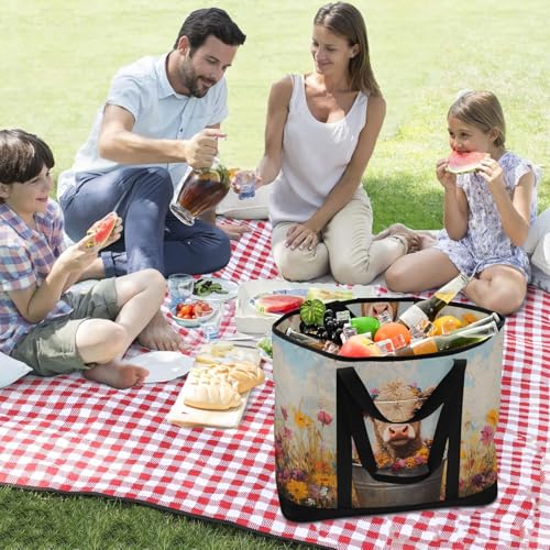 Cow Cute Art Colors Large Insulated Tote Bag for Grocery Shopping Reusable Tote Bags for Women Men, Cooler Bag with Zippered Top & Handles for Beach Picnic Travel3