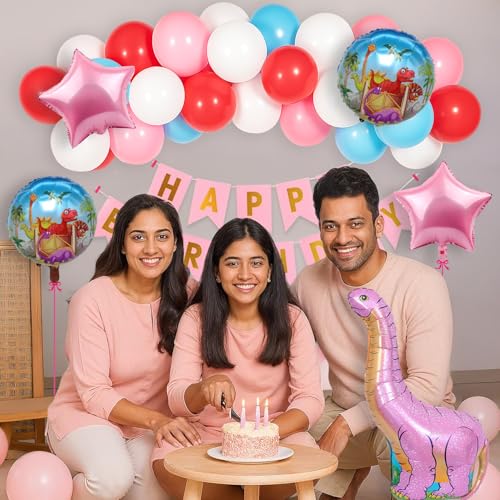 Image of Party Propz Dinosaur Themed Birthday Decoration Kit - 45 Pcs, Big Dinosaur Foil Balloon, Happy Birthday Banner, Star Foil Balloons,Latex Balloons, Bday Kit For Kids(Cardstock)