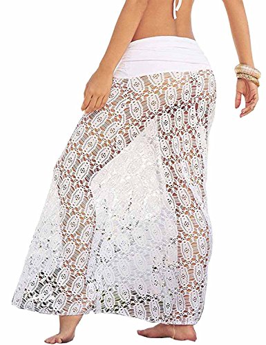 Vivilover Women's Lace Crochet Tunic Beach Dress Swimwear Cover Up Wrap (White)