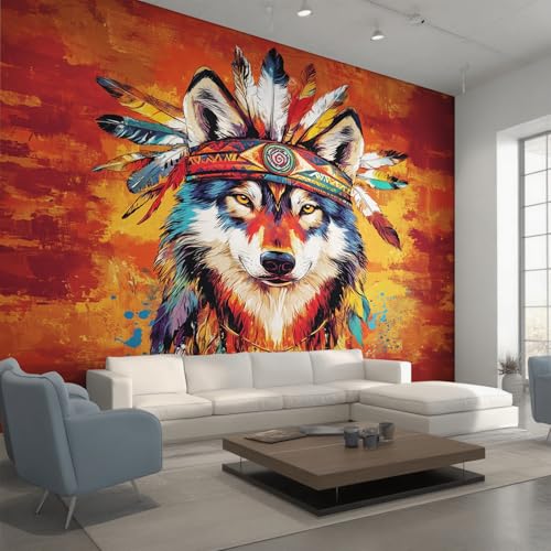 Papier peint loup pour masquer les défauts du mur de salon