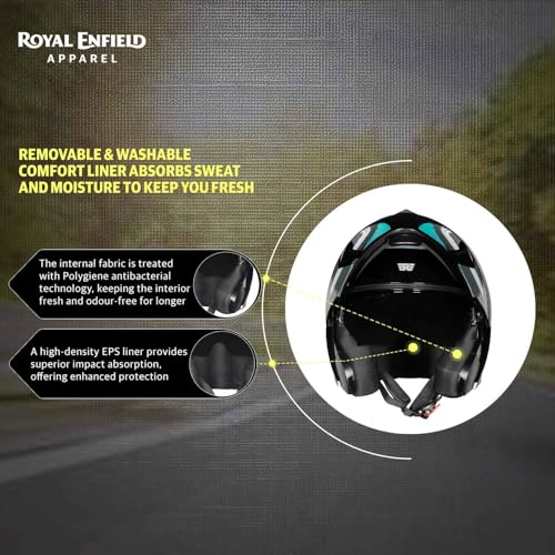 Image of Royal Enfield Stealth MOD Brushed Modular Helmet | Certification: ISI & DOT | Shell Construction: High Impact Grade ABS & Fiberglass Composite | Weight: 1200 + /-50 | Teal L
