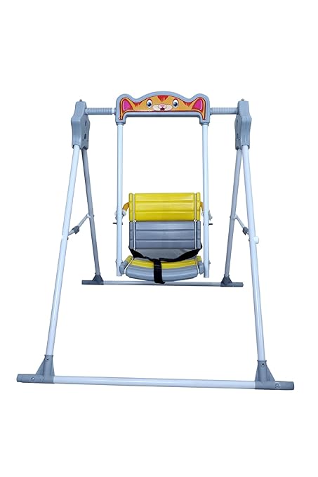 BABYBLESSING Garden Swing | Single Seater | Swing for School,Terrace, Garden | Adjustable Ropes and Ground Pegs | with Safety Locks | Durable | Alloy Steel | Sky Blue & Pink (Yellow)