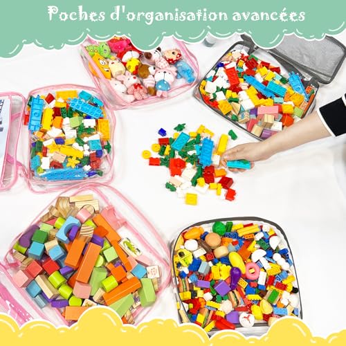 4er-Set XL Spielzeug-Aufbewahrungstaschen aus PVC | Wasserdicht mit Reißverschluss & Netzfächern | Für Bausteine, Badespielzeug, Puzzle (34x7.6x26.5 cm)