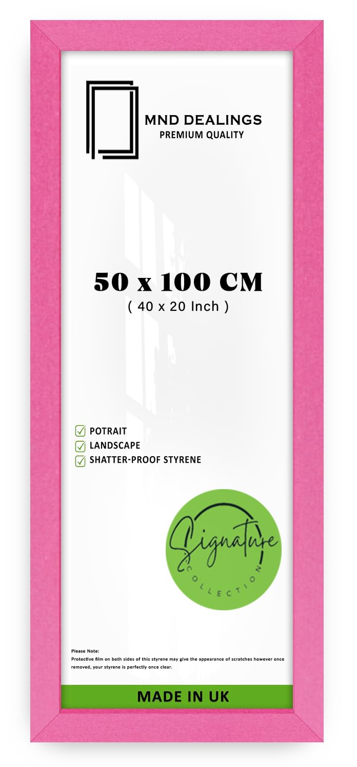 MND Dealings | MDF Picture Frame (50 x 100 CM) 40" x 20" for Art Gallery & Wall Décor, Stylish MDF Wood Finish, Hanging Hooks for Easy Mounting [ Pink ]