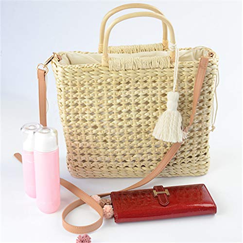 Bolso de paja estilo saco para mujer con asa de bambú miniatura 7
