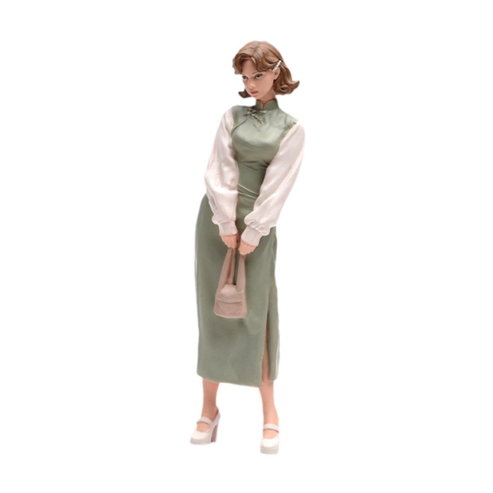 F Fityle Modello Femminile di Cheongsam in 1/24 con Capelli Corti, per Giochi di Ruolo, Personaggio 3D Realistico da Collezione per Tavolo di Sabbia e