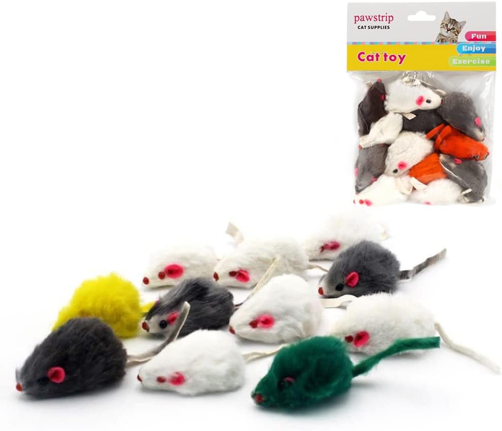 pawstrip Funny Cat Toy Furry Mice Rattling Toy for Kittens Squeaky Cat Mouse Toys