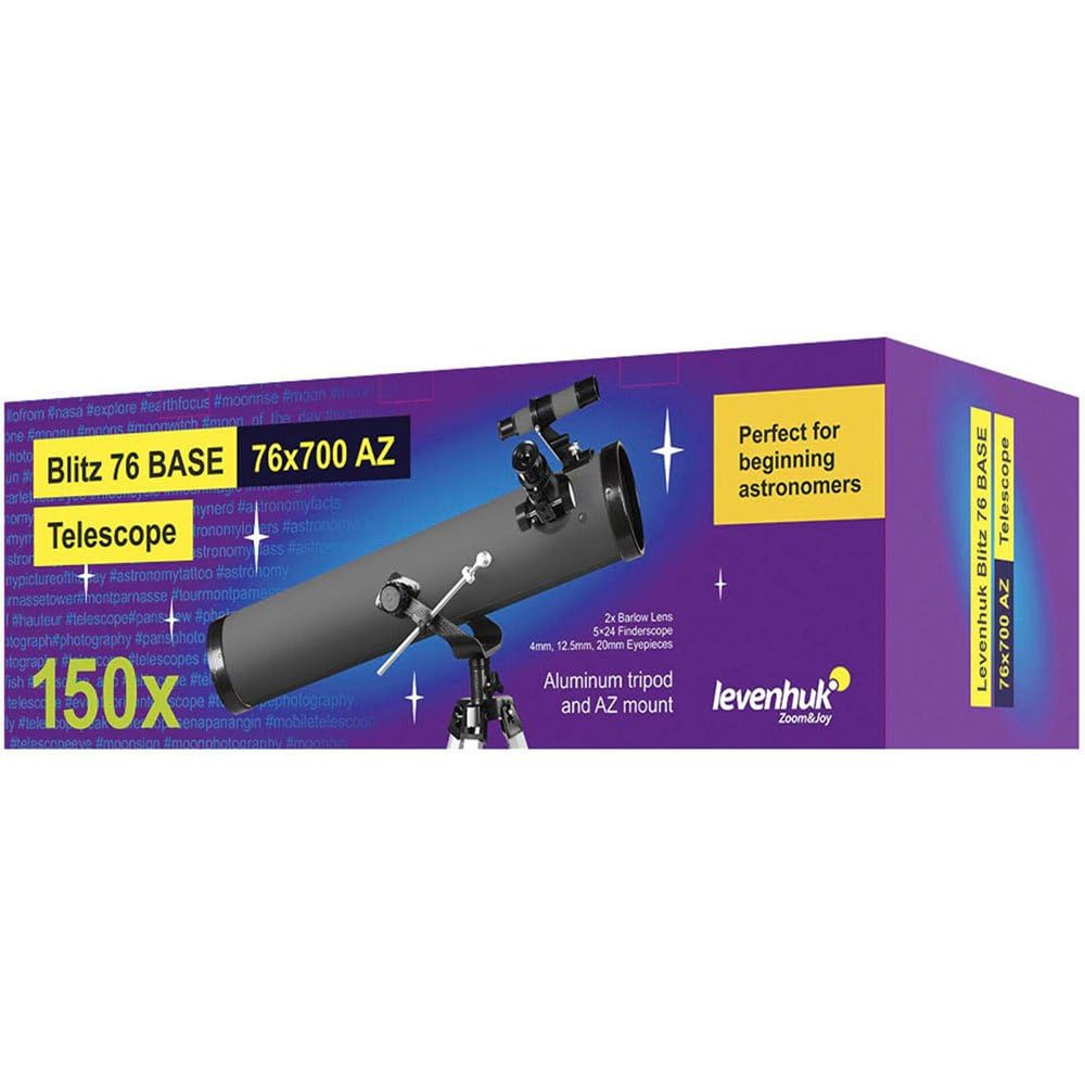 Levenhuk Blitz 76 Base Telescopio Riflettore Newtoniano da 76 mm per Appassionati e Principianti, con Treppiede e Un Ampio Set di Accessori