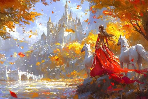 Adultos y Principiantes Diamond Painting Taladro Completo 5D DIY Arts Kits Unicornio Del Castillo De Otoño Imagen Diamante Pintura Pintura Para Decoración Pared Hogar Taladro Redondo 50x75cm C0549