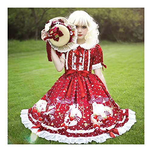 XiaoG Linda Fresa Vestido Lolita Mujer Adolescentes Kawaii Vestido Disfraces Ropa Vestido de Hadas (Color : Rojo, Size : M) Cover
