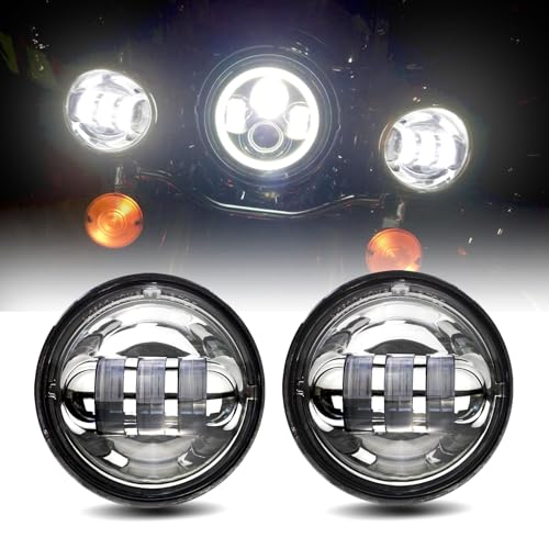 2 PCS 4.5 Inch LED Fog Lights LED Passing Light for Motorcycles Auxiliary Light Bulb Davidson Electra Glide Road King Heritage Softail Driving Lamp Dot approved (Amber Light) (Chrome, White Light)