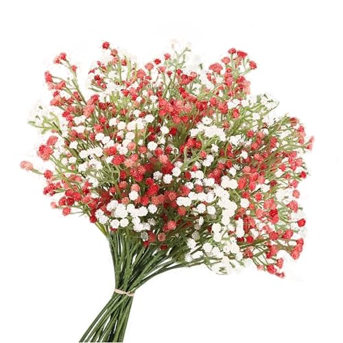 Briocht 6PCS Artificial Flowers Bouquets – Real Touch Babys Breath Faux Flowers, Pink & White Fake Gypsophila for Wedding, Party, DIY Floral Arrangements, Home Decor & Table Centerpieces