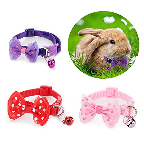 Dqitj 3 Pcs Rabbit Adjustable Collars With Bell, Guinea Pig Bow-Knot Cute Collar, Small Animal Exercise And Interaction Accessories thumb #1