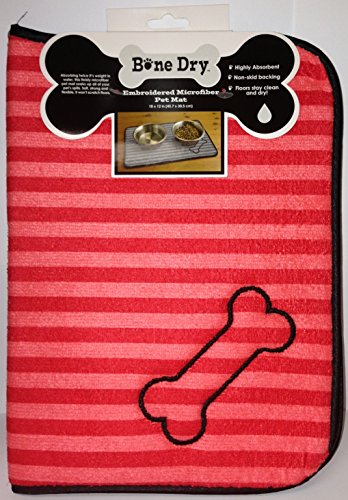 Image of Bone Dry Embroidered Microfiber Pet Mat (Pink /Red) - Dog Bone Print