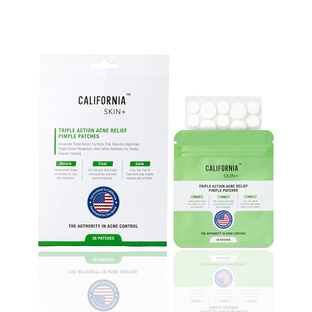 California Skin+ Triple Action Acne Relief Pimple Patches | Hydrocolloid Patch with Salicylic Acid & Cica | Absorbs Oil & Calms Pimples | Invisible, Waterproof Acne Spot Care Patch-image-8