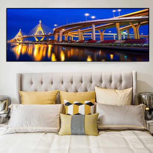 Affiche pont de nuit ville XINBAO toile encadrée salon 65x145cm