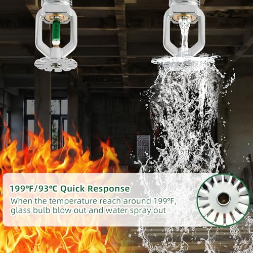 5 Pcs Fire Sprinkler Head, 93℃/199 Degree Quick Response Pendent Fire Sprinklers 1/2 Inch Green High Temperature 1/2 NPT Thread for Residential Kitchen Boiler Room - Thumbnail 6