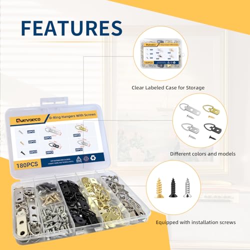 Image of 80 Pack D-Ring Picture Hangers, Heavy Duty Double Hole and Single Hole Hangers with Screws, for Hanging Clock Paintings Artwork Picture Frame Hook Photos Mirrors