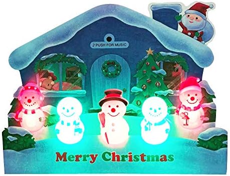 Illuminated Jolly Snowman Lights and 3 Melodies Pop Up Christmas Greeting Card / Christmas Card