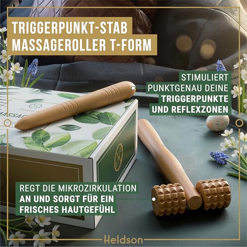 HELDSON® Massage Set Holz [6 Teile] FSC®100% - Diverse Massagegeräte & Massage Roller - Fußmassage, Kopfmassage, Triggerpunkt Drücker - Entspannung - Ostern Geschenke - Anti Cellulite, Stress 5