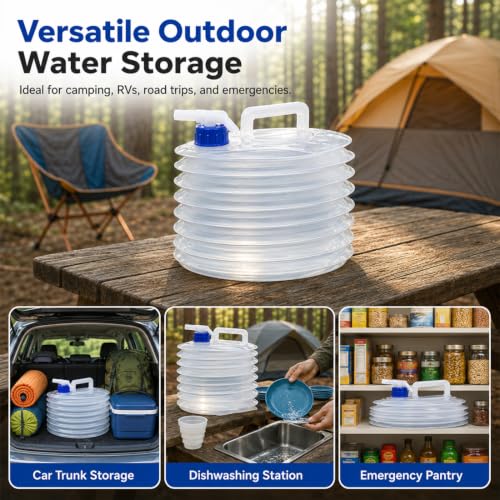 Contenedor de Agua Plegable con Grifo, Cantimplora Portátil para Camping, Cubo de Almacenamiento de Agua Plegable y Libre de BPA, 15 litros miniatura 6