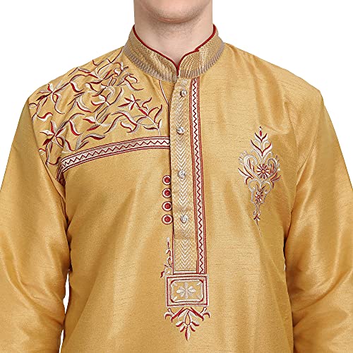 Image of Amazon Brand - Anarva Men Art Silk A-Line Kurta Embroidered Long Kurta