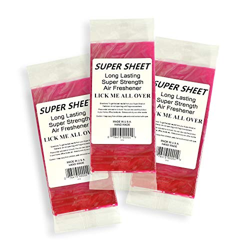 Image of Super Sheet Small (7.5 inchx3.75 inch) Under Seat Car Air Freshener, 3-PACK (Lick Me All Over)