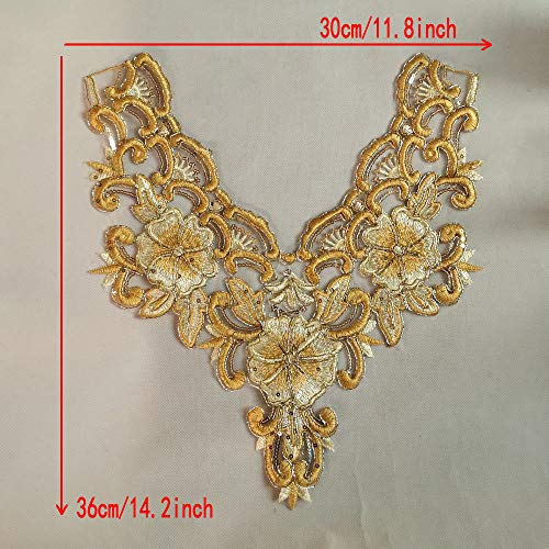 1 Pcs Gold Embroidery Flower Lace Neckline Fabric Diy Lace Collar Sewing Craft Neckline Decoration #TOP3