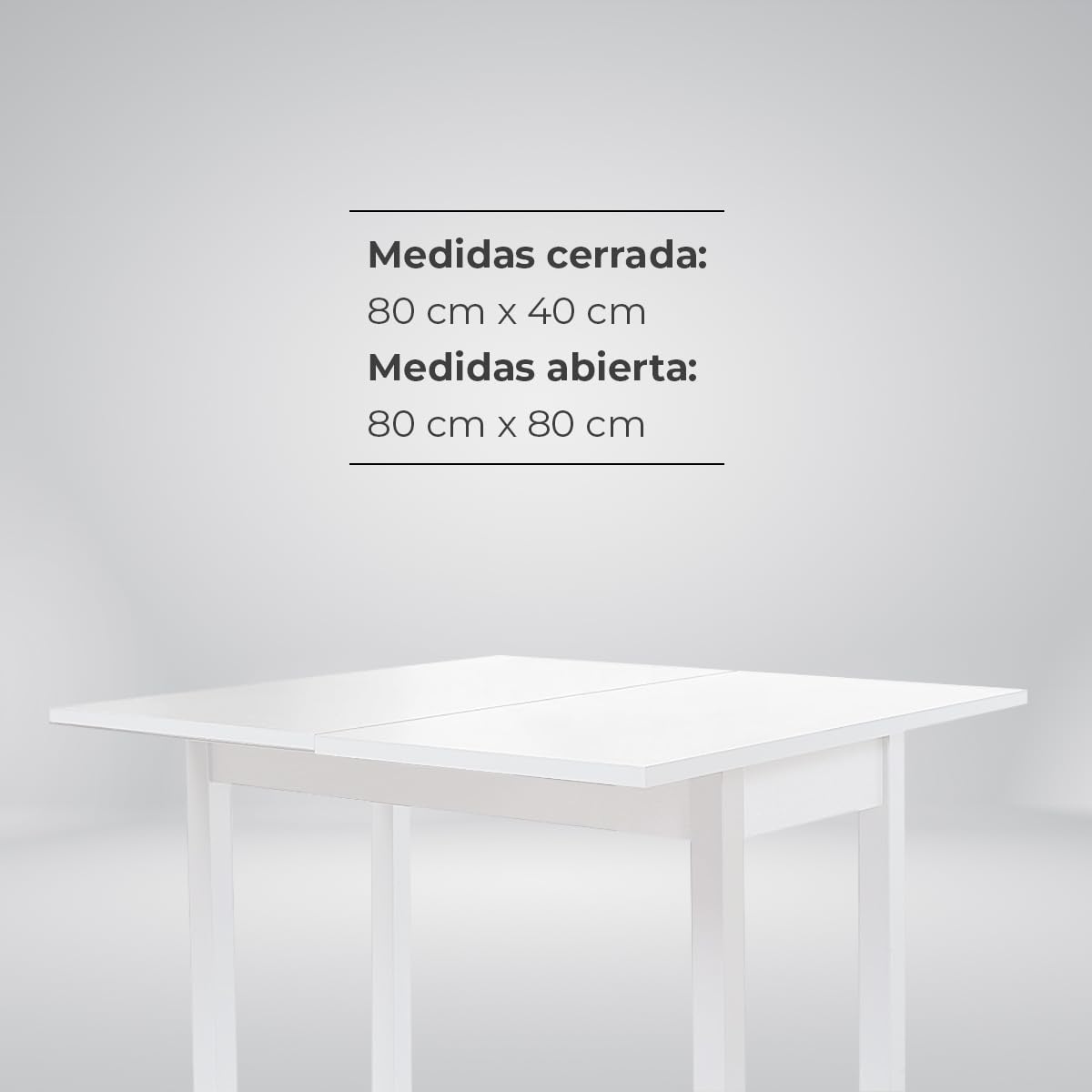 Mesa de Cocina Extensible de Libro sin cajón - 80x40 cm (80x80 cm) - Estructura y Tapa Interior Color Blanca - Tapa Superior Cristal Color Rojo