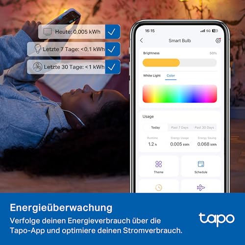 Tapo L430C(2-Pack) Smarte WLAN Glühbirne E14, 470 Lumen, 16 Mio. Farben, dimmbar, Zeitplan & Timer, Energieüberwachung… – Ansicht 6