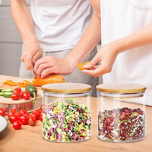 Image of MARTVIA Glass Food Storage Jars with Bamboo Lids 650ml Set of 2, Wide Mouth Lid Jar for Home Kitchen,Flour, Sugar, Coffee, Pasta, Oats, Grains, Cookies, Snacks (Round 650 ML Jar, SET OF 2)