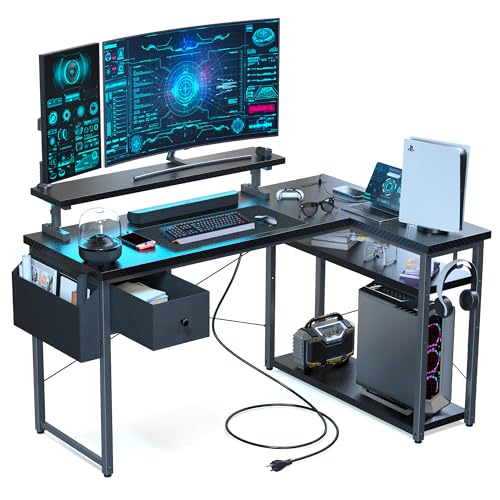 Amazon | DOMICON パソコンデスク l字 ゲーミングデスク 黒 幅140cm 4