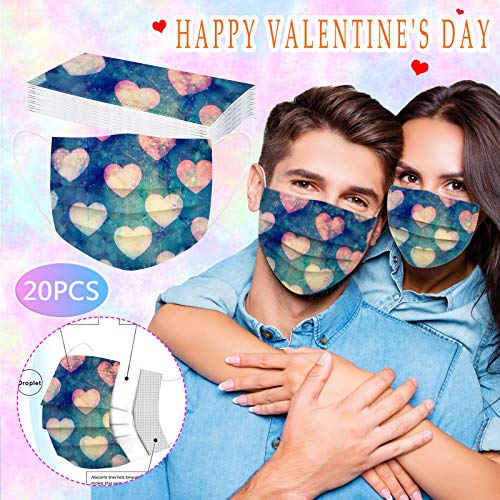 ZQP 20PCS Valentine Theme Printed Disposable_Face_Masks for Adult,3-ply Face Protection Covering with Elastic Earloop and Nose Clip for Outdoor,Comfortable & High Filtration &Ventilation - Image 3