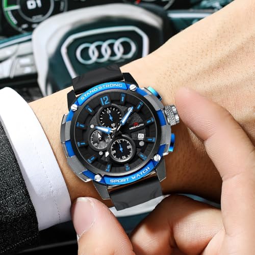 Image of MEGALITH Heavy Duty Watches for Men: Sport Military Analog Wrist Watch | 1 /10 Sec Chronograph, Large Face, Silicone, Waterproof Luminous, Black Everyday Watch, Work Outdoor,Gifts for Husband Father