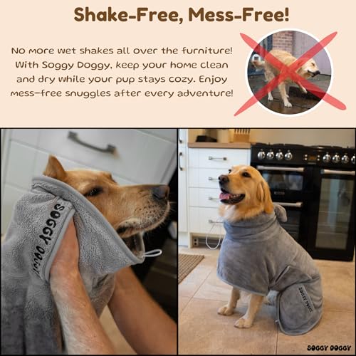 SOGGYDOGGY® UK: Luxuriöser Hunde-Trocknungsmantel, super saugfähiger Mikrofaser-Hunde-Bademantel mit Kapuze, schnell trocknend in Minuten, dicker & weicher Bademantel - Bad, Pflege & Reise, bedeckt
