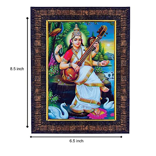 Image of Hawai Maa Saraswati Photo Frame, Size- 8.5x7inch | Engineered Wood Wall Hanging Home Decor Religious Frame | SFDI270BLKFRM
