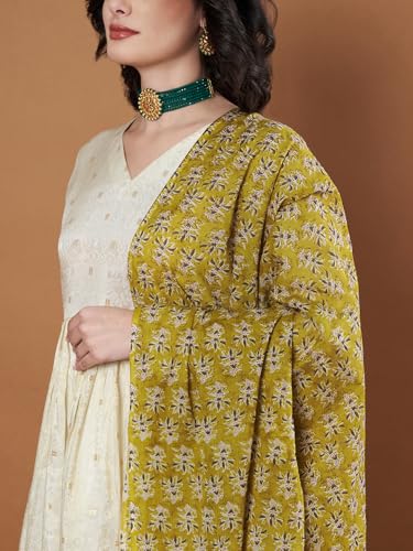Image of Women's Cotton Blend Floral Print Dupatta with 2.20 Meters | Women's cotton printed dupatta with tassels