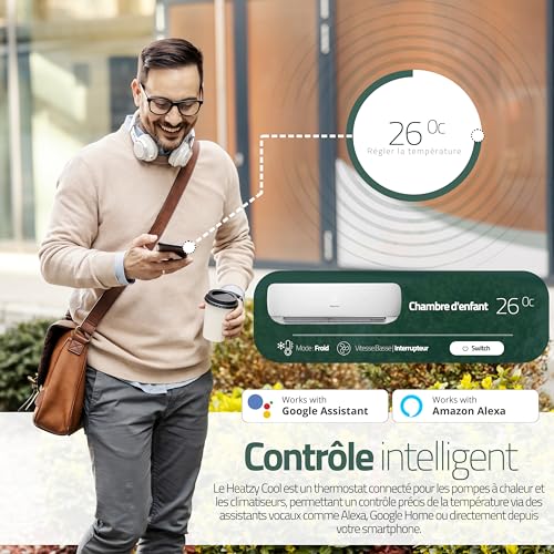 Heatzy Cool: WiFi-Thermostat, intelligent, kabellos, für Wärmepumpe und Klimaanlage, kompatibel mit Alexa, Google Home, Energieeffizienz