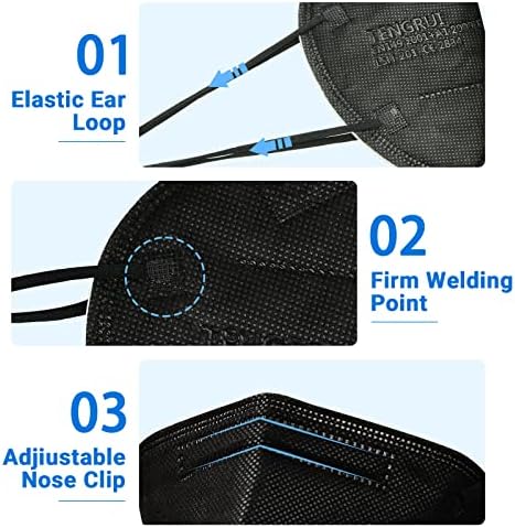magriaid FFP2 Mask 20 Pack Black KN95/N95 Face Masks 5 Layer Filtration, Disposable Face Masks CE Certified, Masks Mouth Cover For Daily Prevention And Protection, Individually Packaged