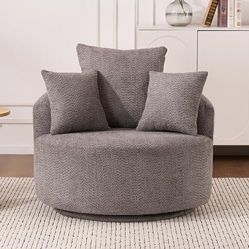 Silla giratoria redonda, cómoda silla Boucle de 360° con cojín grueso, sofá moderno de gran tamaño con 3 almohadas, sillón suave para sala de estar, dormitorio, oficina