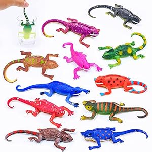 ChuburD 10PCS Lizard Animal Figurines,Color Changing Toy Chameleon,Stretchy Toys Realistic Reptile Playset,for Kids 3 Years and up,Novel Gag Toy for Goodie Bag Fillers,Cake Topper