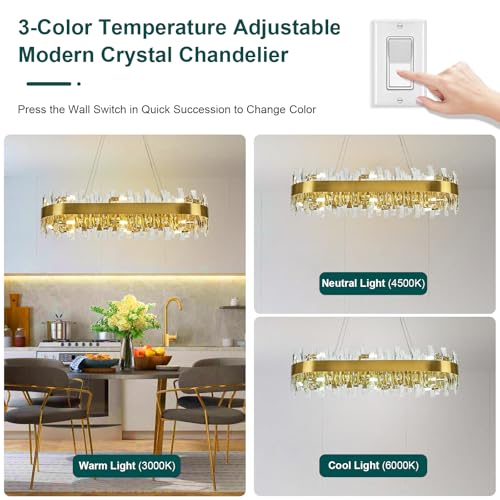 Image of AioTio Modern Crystal Chandelier, L35.4'' Rectangle Brass Gold Kitchen Chandeliers Over Table, Crystal Raindrop Industrial Farmhouse Chandelier for Dining Room, Living Room, Kitchen Island,Bathroom