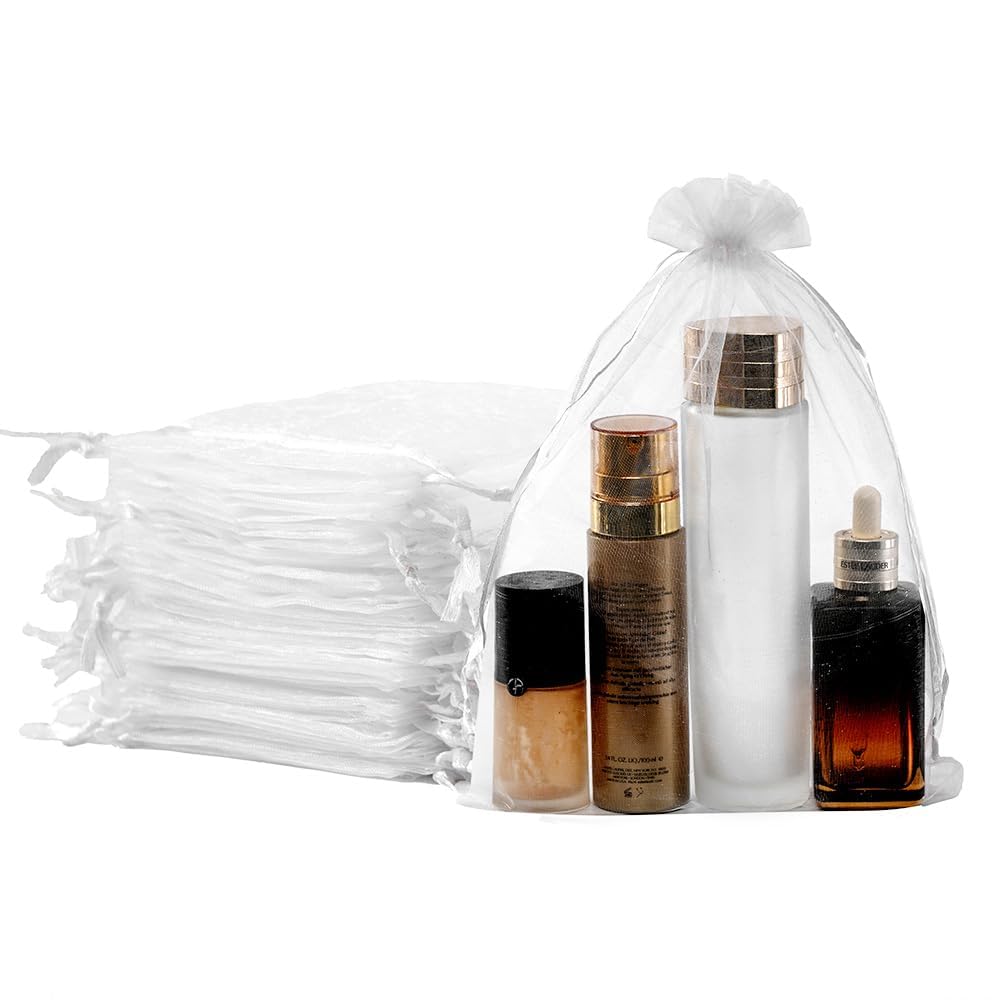 DoGeek 60pcs 2.76" X 3.54" Organza Bags, Mesh Bags with Drawstring Jewelry Pouches Wedding Favour Bag Small Gift Bags Wedding Party Christmas Gift Halloween Candy Bag (White, 9 * 7 cm) — view 19