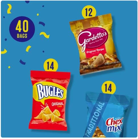 Sweet Savora Bugles Chex Mix Gardetto's Family Favorites Variety Pack, Snack Bags, 40 ct