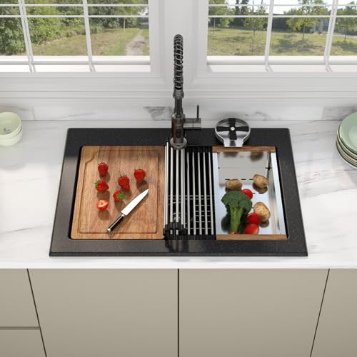 Évier de cuisine composite en granit noir de haute qualité